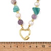 Raw Rough Natural Amazonite & Round Amethyst & Potato Pearl Beaded Necklaces with Brass Screw Carabiner Lock Charms NJEW-JN06583-01-4
