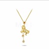 Brass Pave Clear & Red Cubic Zirconia Lucky Horse Pendant Coin Tassel Necklaces for Women WGC918A-02-1