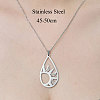 201 Stainless Steel Hollow Teardrop with Sun Pendant Necklace NJEW-OY002-27-3