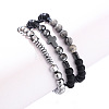 3Pcs Synthetic Non-magnetic Hematite & Natural Picture Jasper & Map Stone Beaded Stretch Bracelets Set for Men WG2E47F-01-3