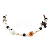 Halloween Handmade Lampwork Bat Ghost Pumpkin and Round Shell Pearl Beaded Necklaces for Women NJEW-TA00277-2