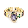 Horse Eye Colorful Cubic Zirconia Open Cuff Ring RJEW-U003-24-3