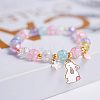 Easter Rabbit Crackle Glass Round Beaded Stretch Bracelets FS-WG32C26-01-2