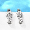 Sea Horse Brass Micro Pave Cubic Zirconia Ear Studs EJEW-D304-38P-4