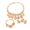 Alloy Filigree Round Floral Bracelets & Stud Earrings & Necklaces & Rings Sets for Women WGF7C8E-01-5