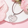Natural Rose Quartz Heart Pendant Necklace with Cowhide Leather Cords NJEW-JN04598-02-2