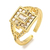 Rack Plating Brass Micro Pave Cubic Zirconia Rectangle Open Cuff Ring for Women RJEW-C082-05G-1