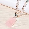 Natural Rose Quartz Rectangle Pendant Glass Beaded Long Necklaces GG-CBAE048-02B-3