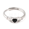 Hand with Heart Natural Dyed & Heated Black Agate Agate Adjustable Rings RJEW-Q817-06P-03-2