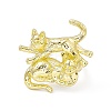 Rack Plating Brass Double Cat Open Cuff Ring for Women RJEW-I091-20G-2