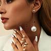 Iron with Imitation Pearl Round Dangle Stud Earrings and Cuff Rings Set YS4776-1-2
