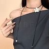 Alloy Resin Flower Pendant Black Waxed Cord Adjustable Long Necklaces for Women WG1FF70-03-2
