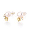 Flower Brass Micro Pave Clear Cubic Zirconia Stud Earrings PEAR-N020-WX14-1