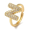 Rack Plating Letter Brass Micro Pave Clear Cubic Zirconia Adjustable Rings for Women KK-S391-03G-N-2