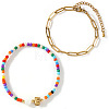 2Pcs 2 Styles Glass Seed Beads & Natural Shell & 304 Stainless Steel Beads Stretch Bracelest & Brass Paperclip Chain Bracelets Set for Women GY4605-5-1