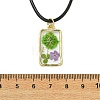Transparent Resin Rectangle with Dried Flower Inner Pendant Black Waxed Cord Necklaces NJEW-JN06333-5