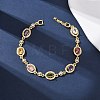 Oval Brass Micro Pave Cubic Zirconia Link Chain Bracelets for Women BJEW-D387-04G-06-2