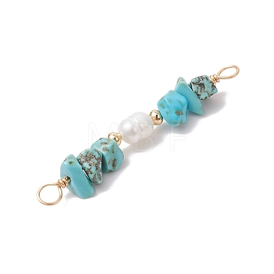 Dyed Natural Howlite Chip & Natural Cultured Freshwater Pearl Rice Beaded Connector Charms PALLOY-JF03707-07-1