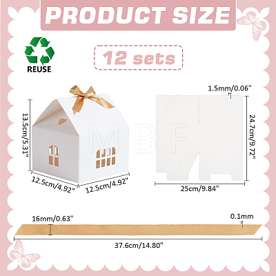 House Shaped Kraft Paper Folding Gift Box with Hollow Window and Ribbon AJEW-WH0166-88B-1