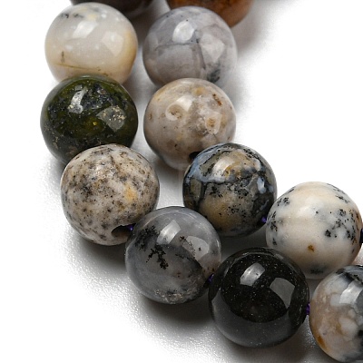 Natural Dendritic Jasper Beads Strands G-R494-A23-02-1