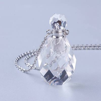 Natural Quartz Crystal Openable Perfume Bottle Pendant Necklaces NJEW-G325-04P-1