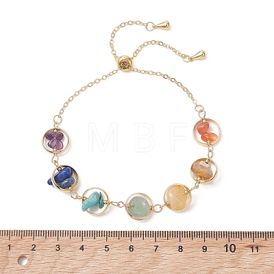 Chakra Brass Ring Link & Natural & Synthetic Mixed Gemstone Chips Beads Link Bracelets BJEW-TA00717-01-1