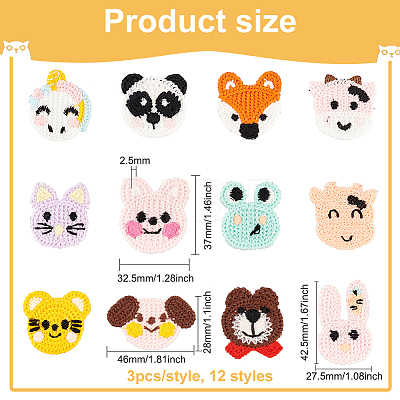 36Pcs 12 Style Animal Polyester Knitted Appliques DIY-FG0004-03-1