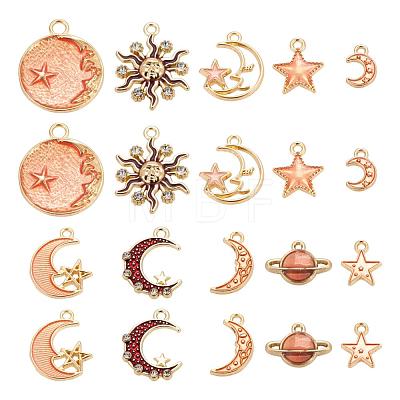 80Pcs 10 Style Celestial Alloy Enamel Pendants ENAM-LS0001-43-1