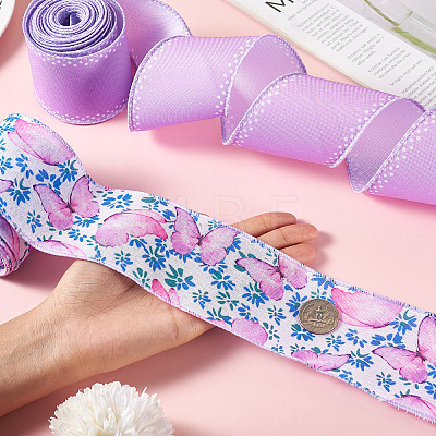 2 Skeins 2 Colors  Summer Theme Polyester Printed Wired Ribbon SRIB-TA0001-24A-1