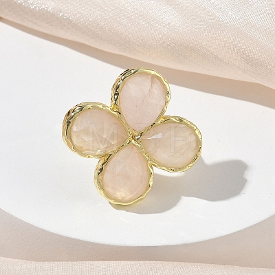 Natural Rose Quartz Faceted Adjustable Finger Rings for Women RJEW-A092-01G-15-1