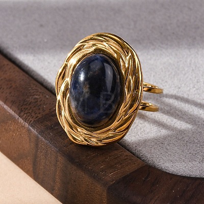 Oval Natural Sodalite Finger Rings RJEW-M063-01G-09-1