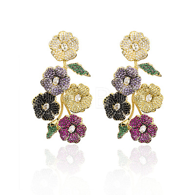 Brass Cubic Zirconia Stud Earrings FS-WGD1E91-01-1
