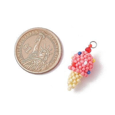 Glass Seed Beaded Ice Cream Pendants PALLOY-MZ00550-01-1