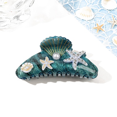 Shell & Starfish Pattern Acrylic Claw Hair Clips PW-WG255E6-18-1