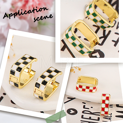 4 Pairs Rectangle with Tartan Pattern Alloy Enamel Hoop Earrings EJEW-SC0002-26C-1
