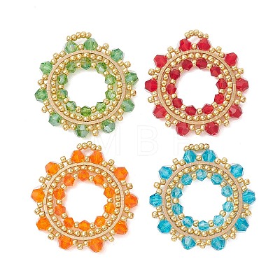 4Pcs 4 Colors Imitate Austrian Crystal Bicone Glass & Seed Glass Pendants PALLOY-MZ01305-1