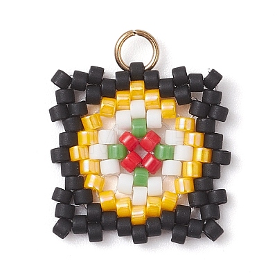 Handmade Glass Seed Beaded  Window Lattice Pattern Shape Pendants PALLOY-MZ00929-04-1