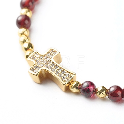 Cross Cubic Zirconia Beaded Bracelet for Girl Women BJEW-JB06848-02-1