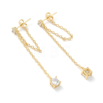 Brass Micro Pave Clear Cubic Zirconia Cable Chain Tassel Earrings EJEW-H125-12G-1