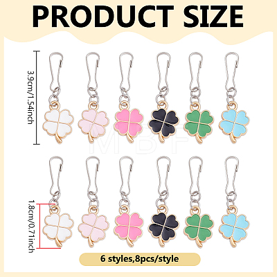 48Pcs 6 Styles Clover Alloy Enamel Zipper Puller HJEW-ME00166-1
