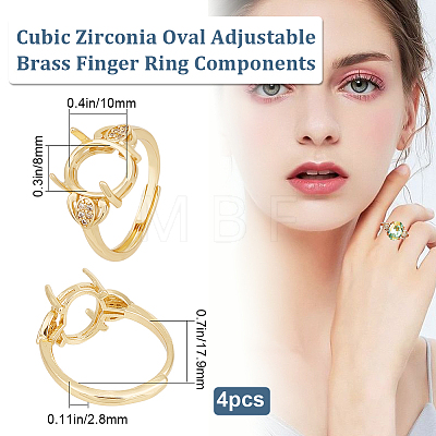 Beebeecraft 4Pcs Brass Cubic Zirconia Adjustable Ring Components RJEW-BBC0001-08-1