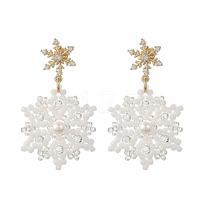 Glass & Shell Pearl Braided Dangle Earrings EJEW-MZ00812-1