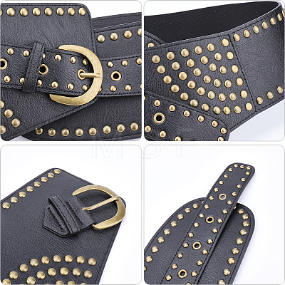 Retro Antique Bronze Alloy Rivets PU Leather Whide Waist Belts for Women AJEW-WH20098-075A-1