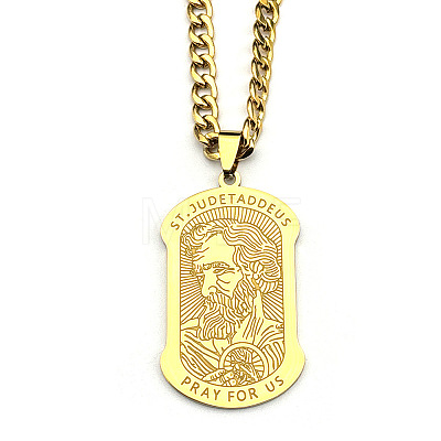Religion 304 Stainless Steel Saint Jude Rectangle Dog Tag Pendant Necklaces for Men WG107E9-02-1