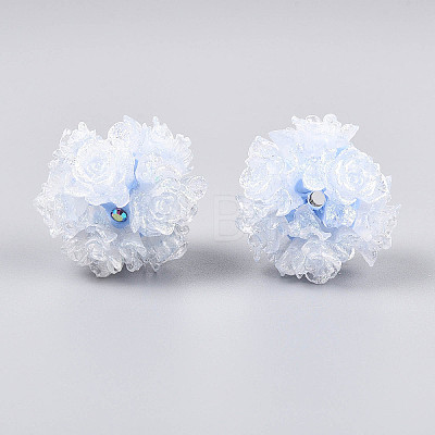 Polymer Clay Rhinestone Beads with Embossed Resin Roses RESI-T059-04N-1