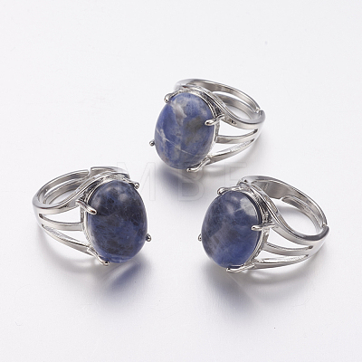 Natural Sodalite Wide Band Finger Rings X-RJEW-K224-A11-1