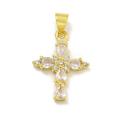 Rack Plating Brass Micro Pave Cubic Zirconia Pendants KK-C074-32G-02-1