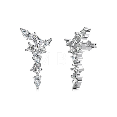 925 Sterling Silver with Cubic Zirconia Stud Earrings for Women EJEW-Z052-01P-1