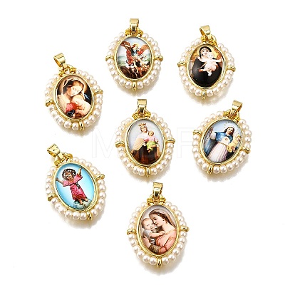 Rack Plating Brass Enamel Pendants KK-C056-07G-M-1