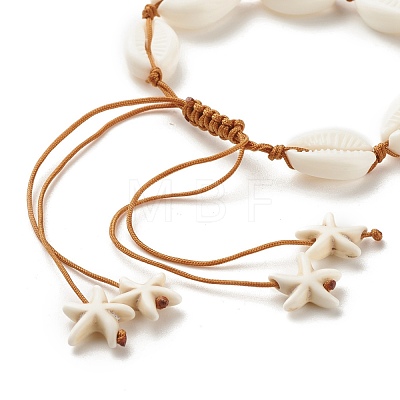 Acrylic Shell Braided Bead Bracelet with Synthetic Turquoise(Dyed) Starfish BJEW-JB08058-03-1